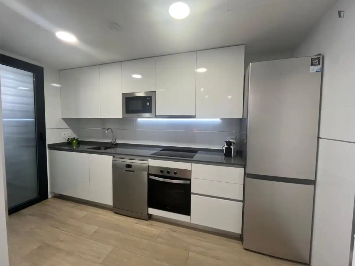 Cuina de Apartament de lloguer en Madrid amb Aire condicionat, Calefacció i Moblat
