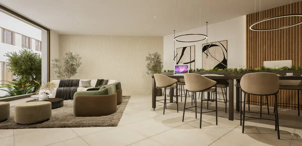 Wohnzimmer von Erdgeschoss zum Verkauf in Mijas mit Klimaanlage, Privatgarten und Terrasse