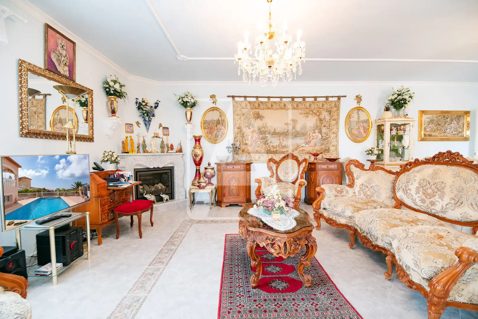 Sala d'estar de Casa o xalet en venda en Calpe / Calp amb Aire condicionat, Calefacció i Jardí privat