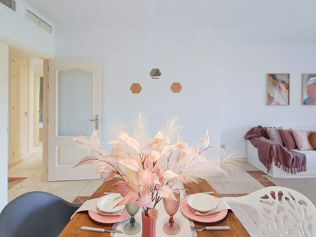 Dining room of Flat for sale in Estepona  with Air Conditioner, Private garden and Terrace