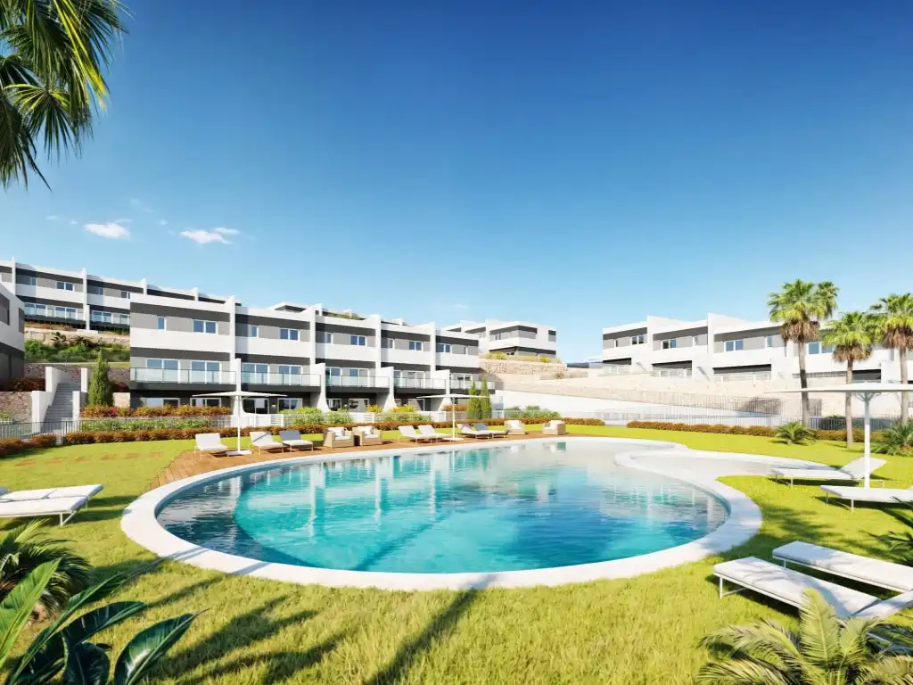 Vista exterior de Casa adosada en venda en Finestrat amb Jardí privat i Piscina
