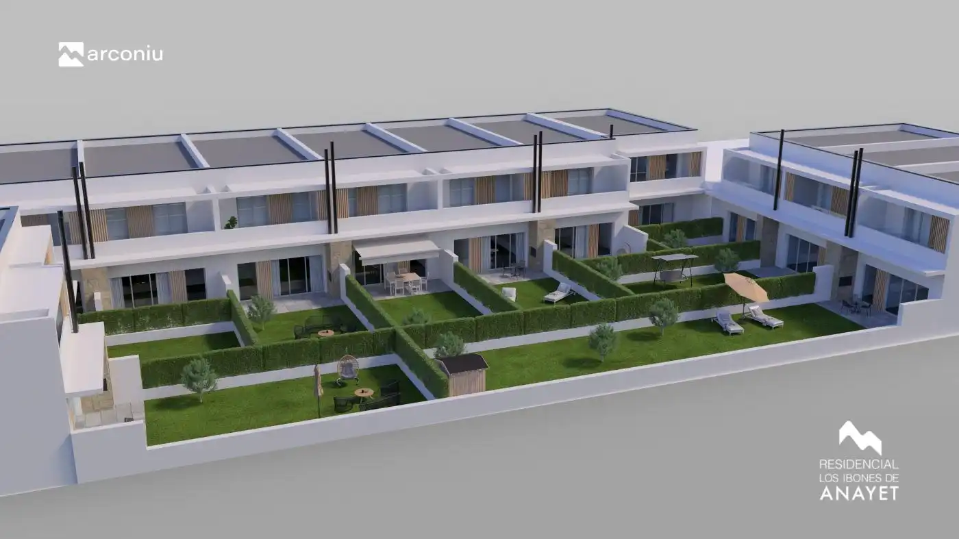 Garten von Einfamilien-Reihenhaus zum Verkauf in Villanueva de Gállego mit Privatgarten, Parkett und Ofen