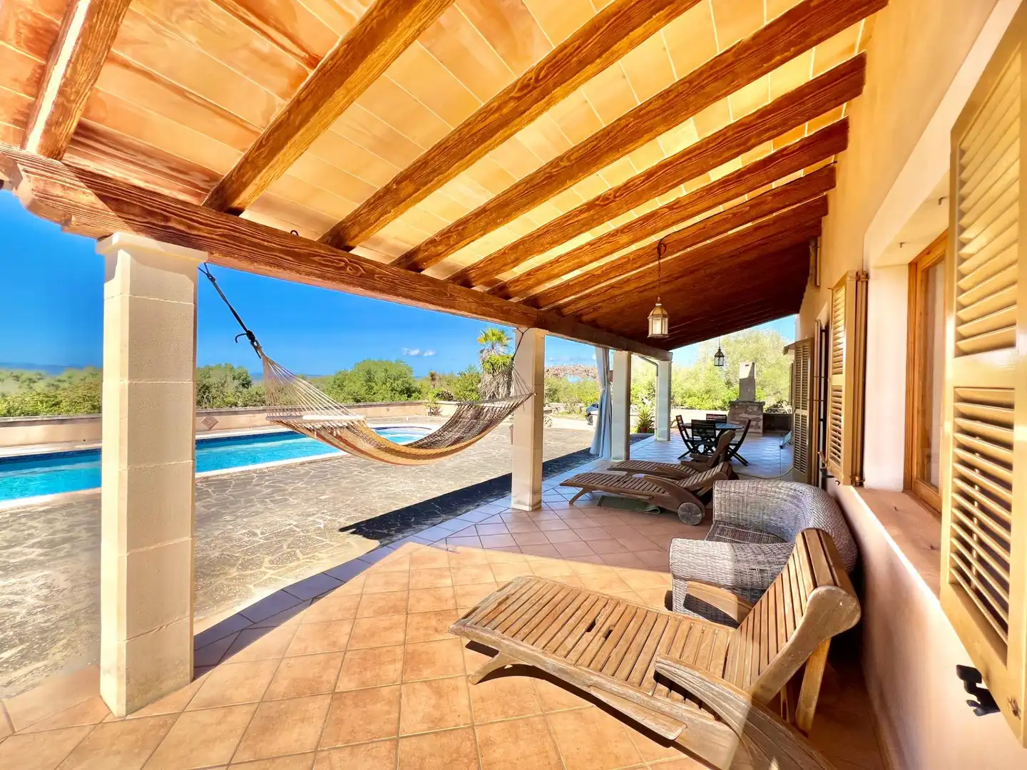 Terraza de Finca rústica de alquiler en Campos con Aire acondicionado, Calefacción y Jardín privado