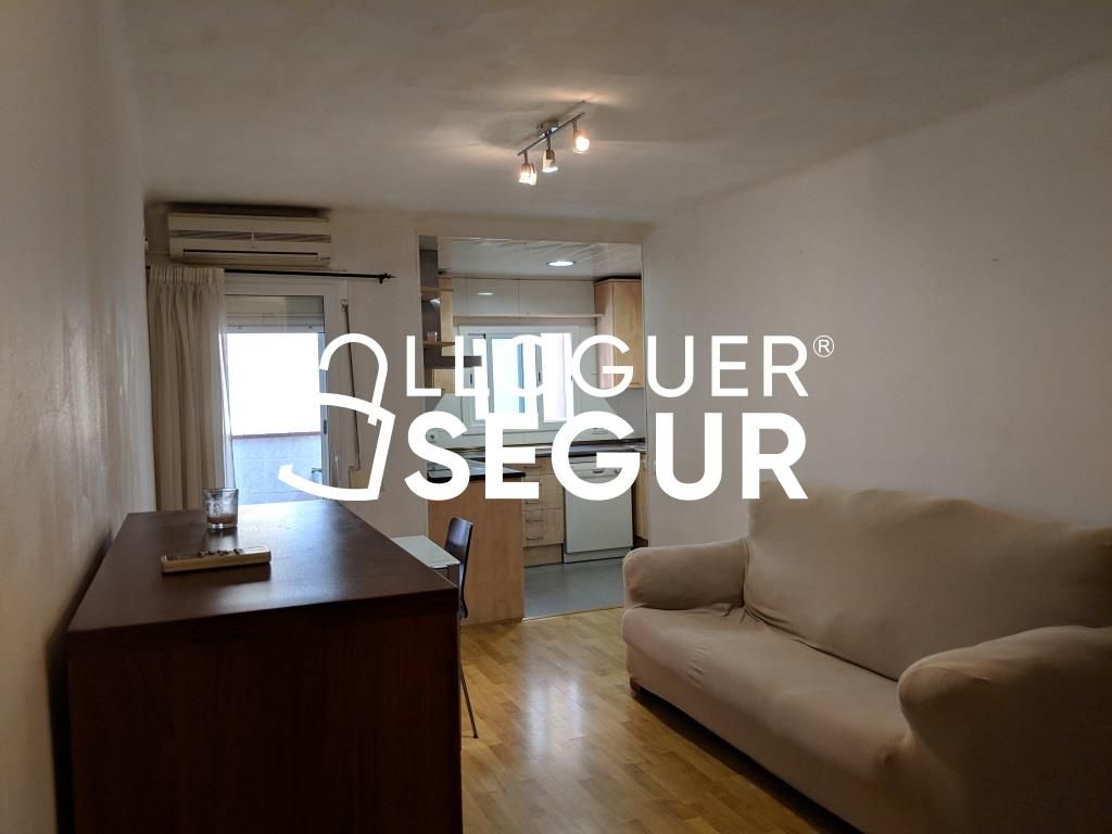 Sala d'estar de Pis de lloguer en  Barcelona Capital amb Aire condicionat, Terrassa i Moblat