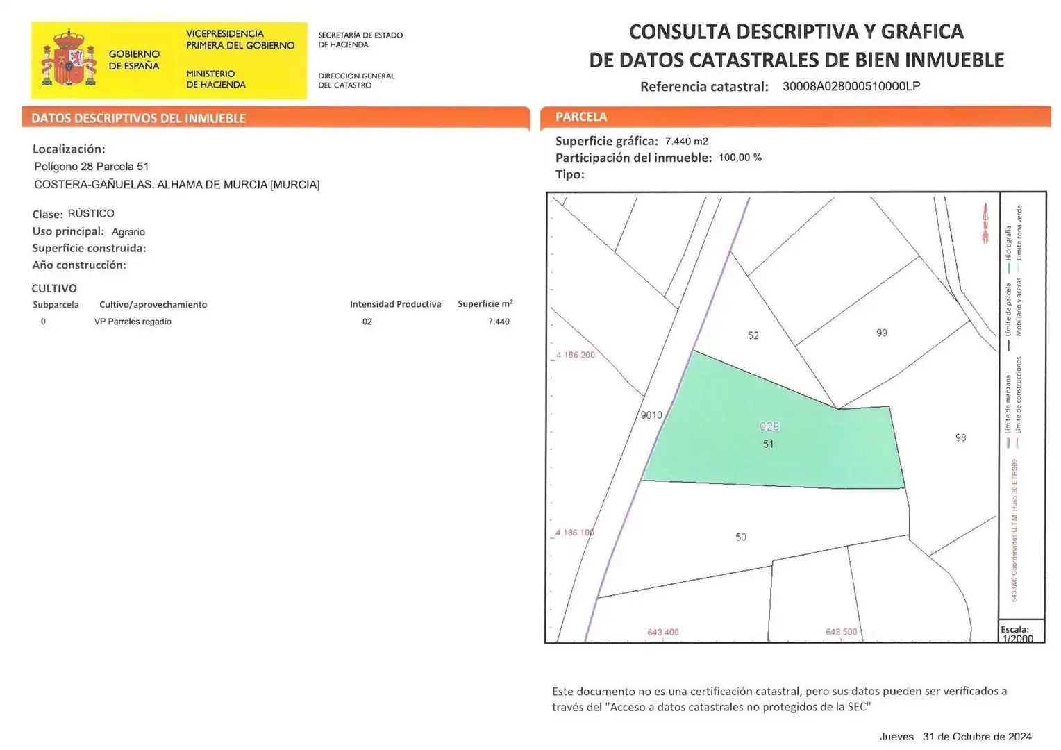 Terreni e lotti in vendita a Polígono 28 Parcela 51 COSTERA-GAÑUELAS. ALHAMA, imagen 3