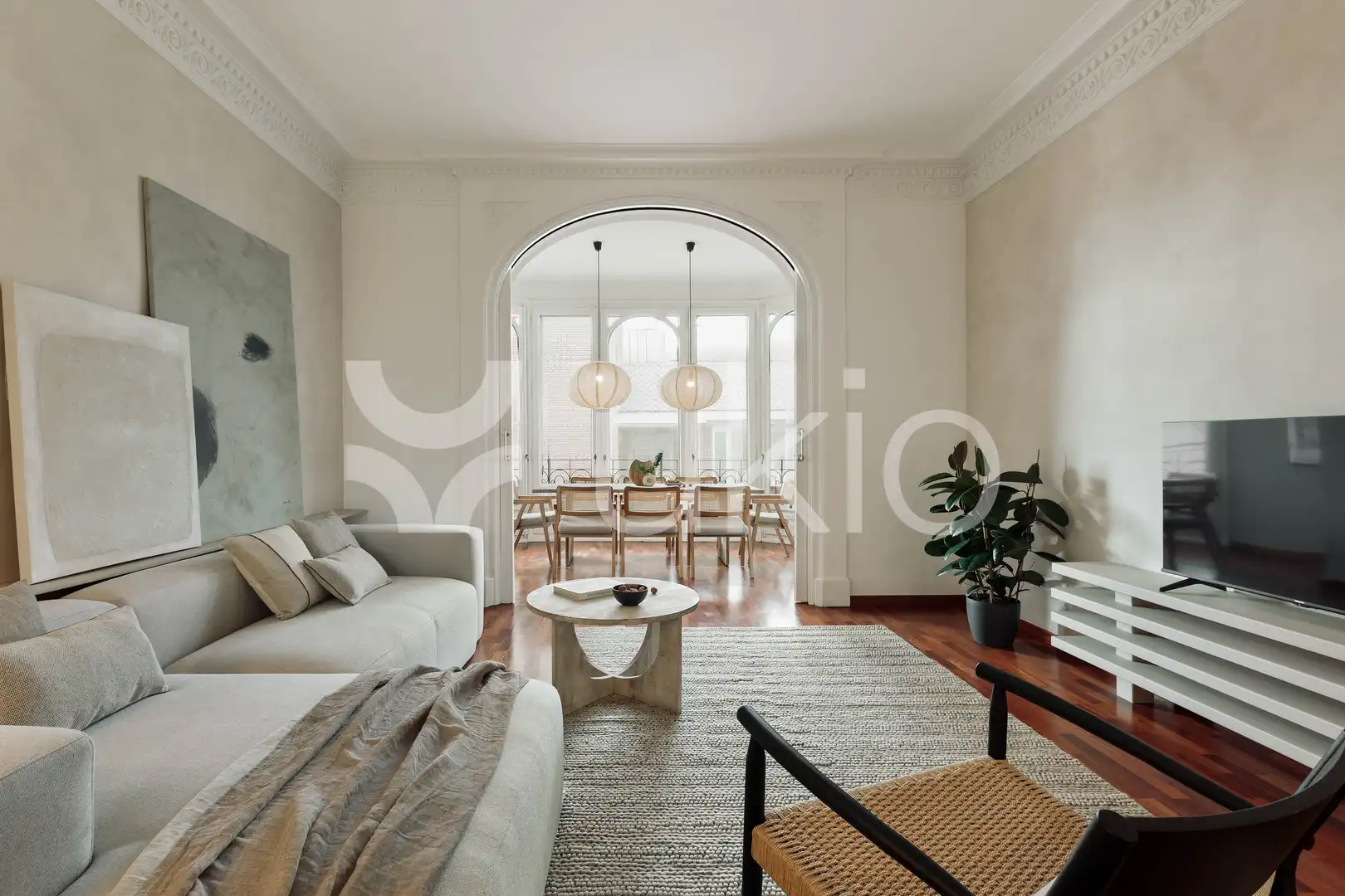 Sala de estar de Apartamento de alquiler en  Barcelona Capital con Aire acondicionado, Calefacción y Amueblado