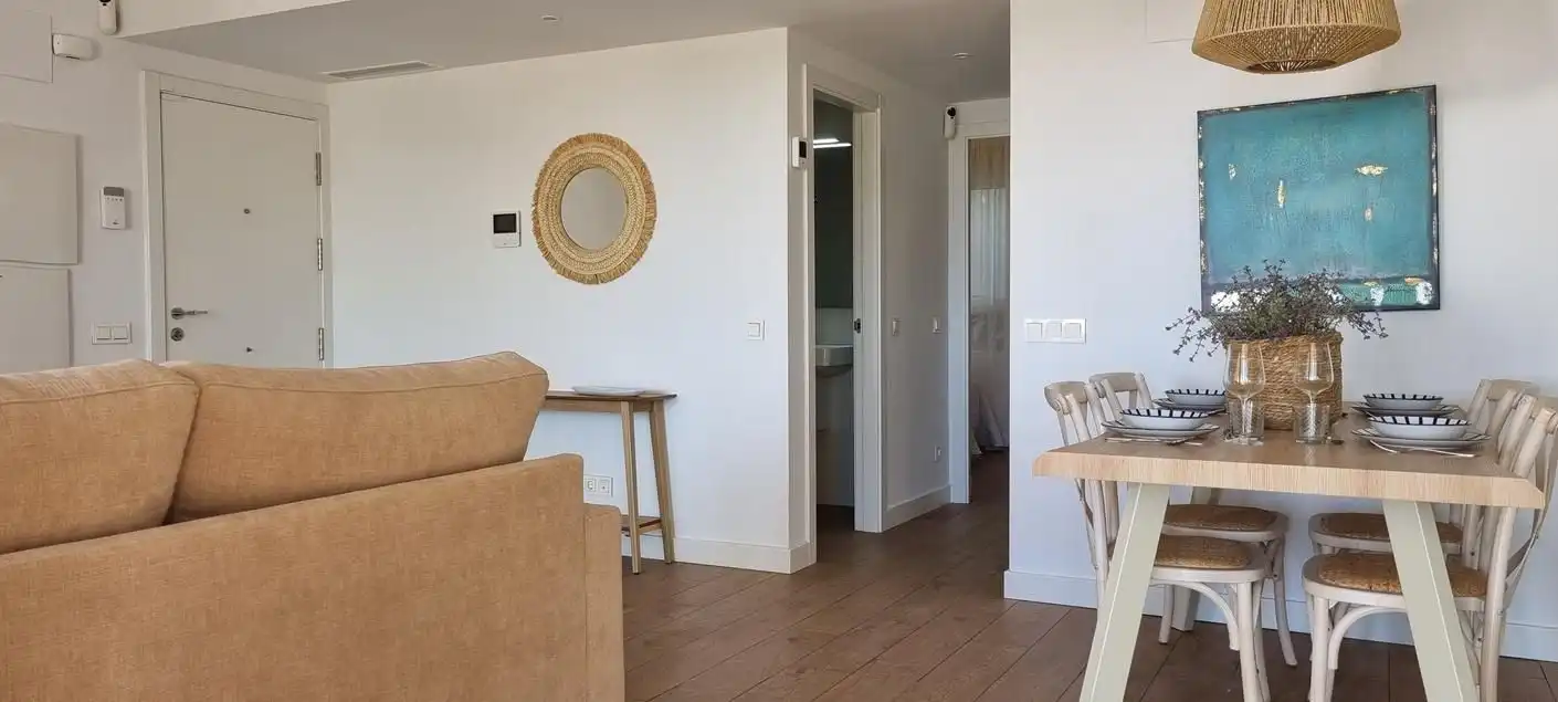 Sala d'estar de Apartament de lloguer en Torrox amb Aire condicionat, Calefacció i Jardí privat