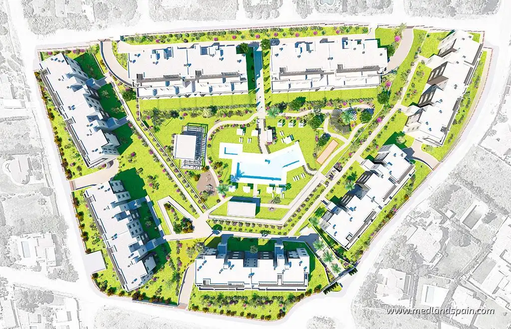 Außenansicht von Wohnungen zum Verkauf in Estepona mit Klimaanlage, Heizung und Terrasse