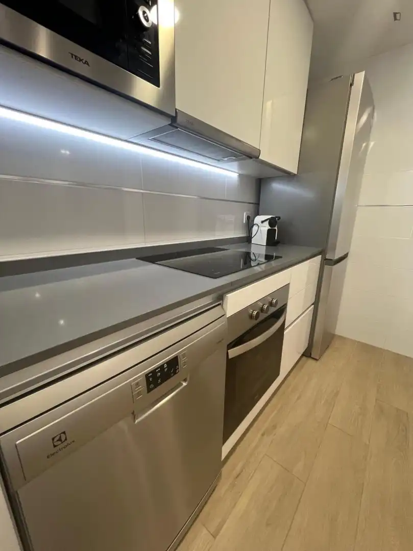 Cuina de Apartament de lloguer en Madrid amb Aire condicionat, Calefacció i Moblat