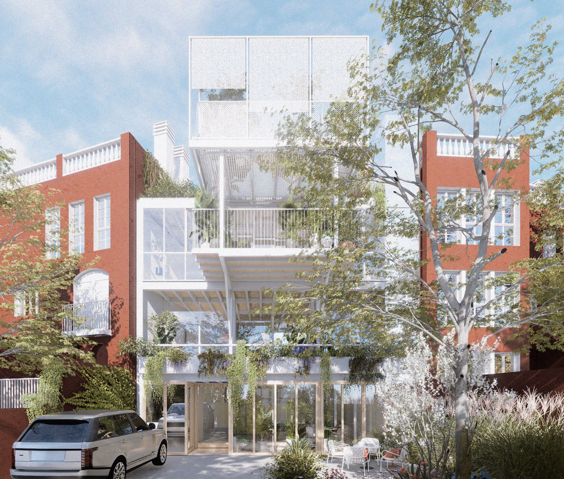 Exterior view of Single-family semi-detached for sale in  Madrid Capital  with Air Conditioner, Heating and Private garden