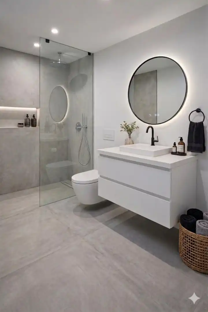 Badezimmer von Einfamilien-Reihenhaus zum Verkauf in Anglès mit Privatgarten und Parkett