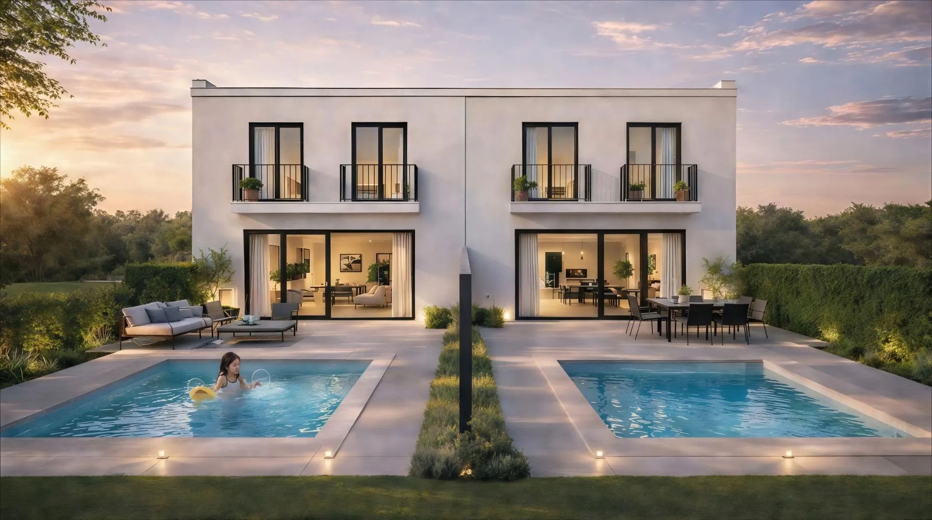 Schwimmbecken von Einfamilien-Reihenhaus zum Verkauf in Bordils mit Privatgarten und Terrasse