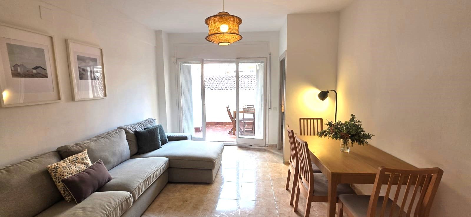 Sala d'estar de Pis de lloguer en  Barcelona Capital amb Parquet, Terrassa i Moblat