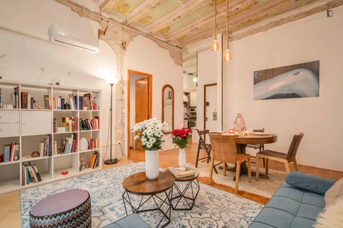 Sala d'estar de Apartament de lloguer en Barcelona amb Aire condicionat, Moblat i Rentadora