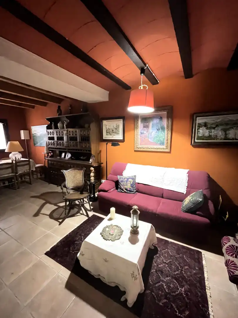 Sala d'estar de Finca rústica en venda en Mieres (Girona) amb Calefacció, Parquet i Terrassa