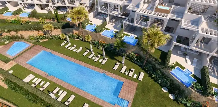 Swimming pool of Houses for rent in Manilva  with Air Conditioner, Private garden and Parquet flooring