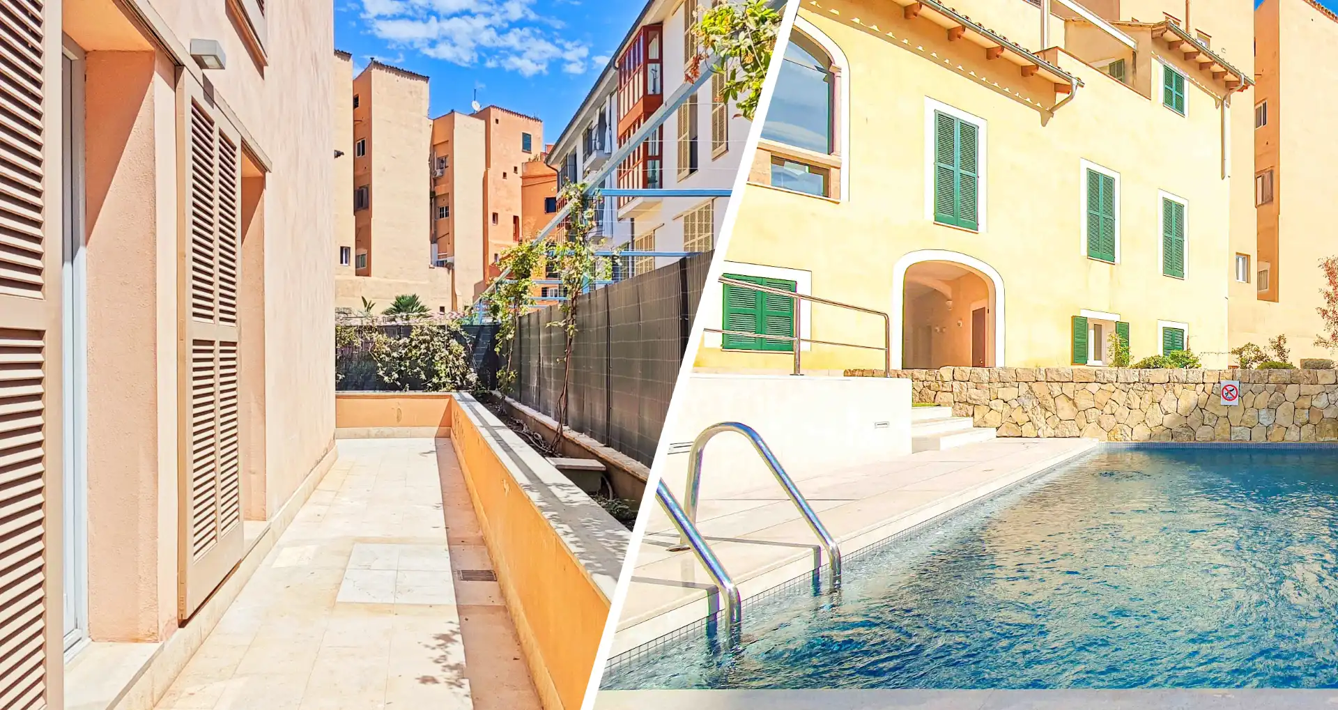 Außenansicht von Erdgeschoss zur Miete in  Palma de Mallorca mit Klimaanlage, Heizung und Parkett