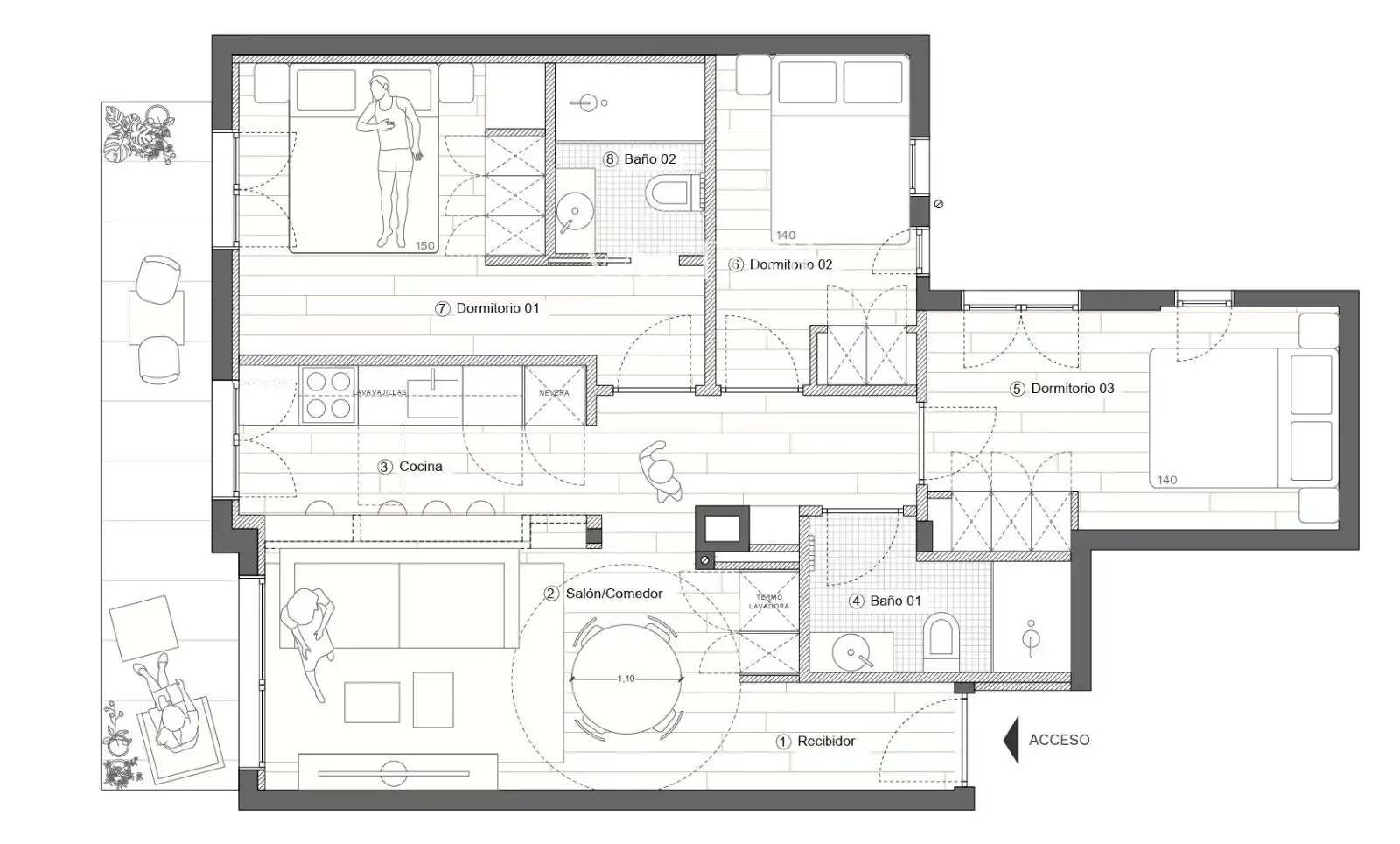 Wohnung zur Miete in Madrid mit Klimaanlage, Heizung und Terrasse