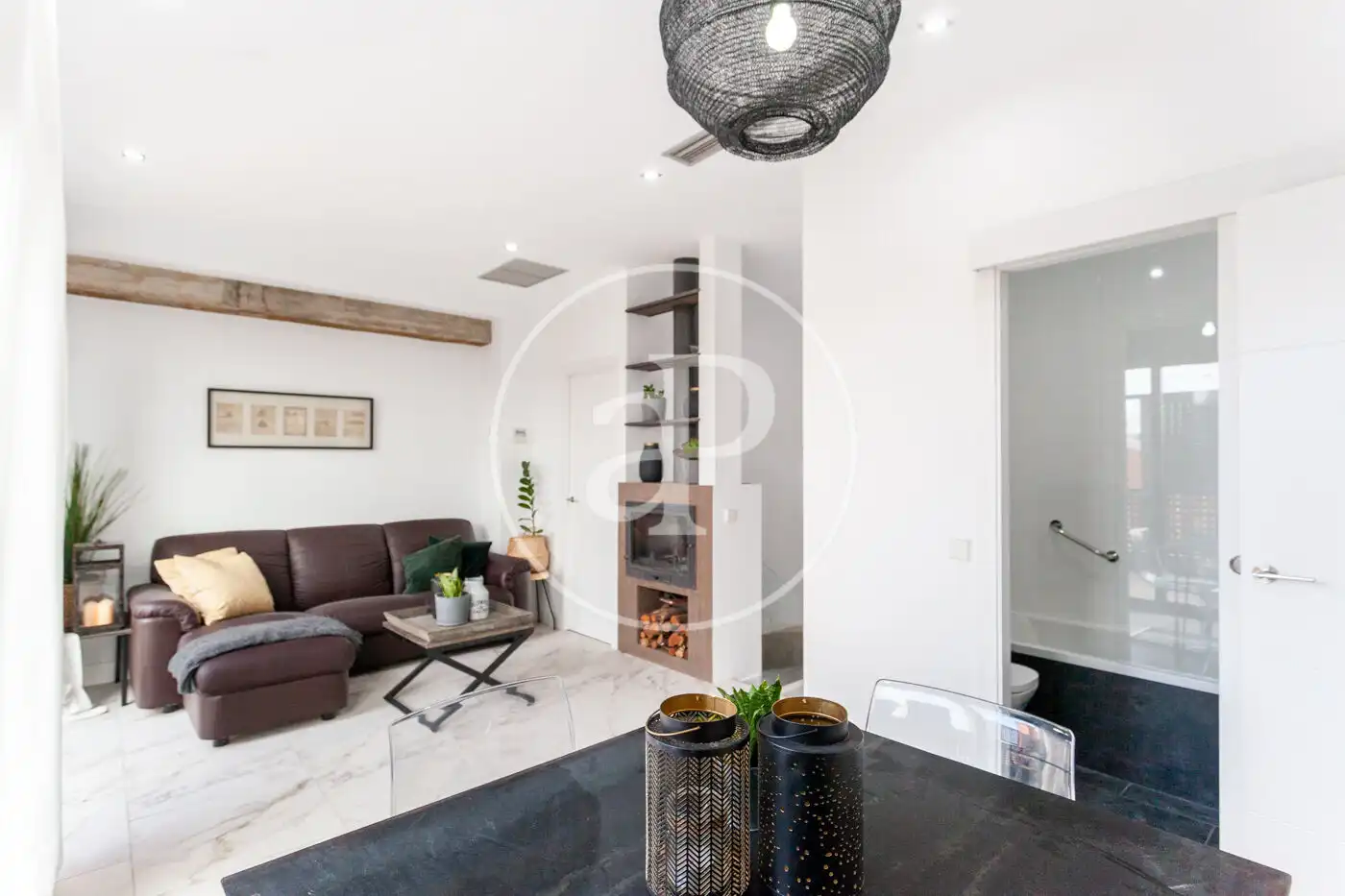 Wohnzimmer von Dachboden zur Miete in Madrid mit Klimaanlage, Heizung und Terrasse