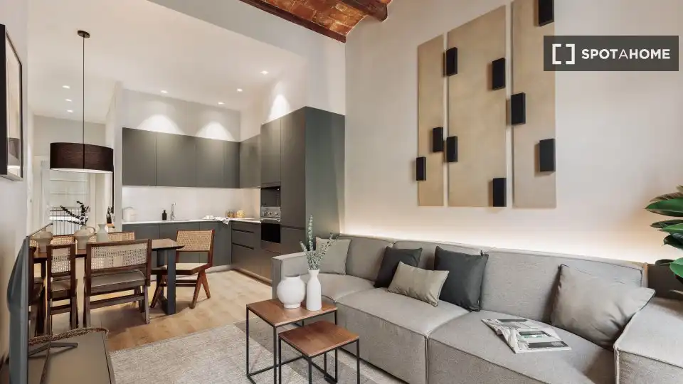 Sala de estar de Piso de alquiler en Barcelona con Aire acondicionado, Calefacción y Amueblado