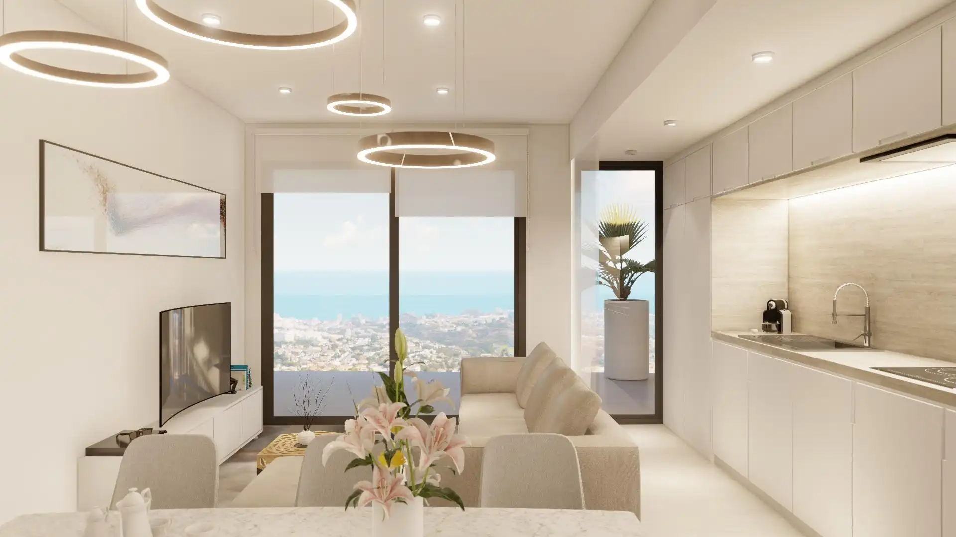 Sala de estar de Ático en venta en Benalmádena con Aire acondicionado, Terraza y Piscina comunitaria