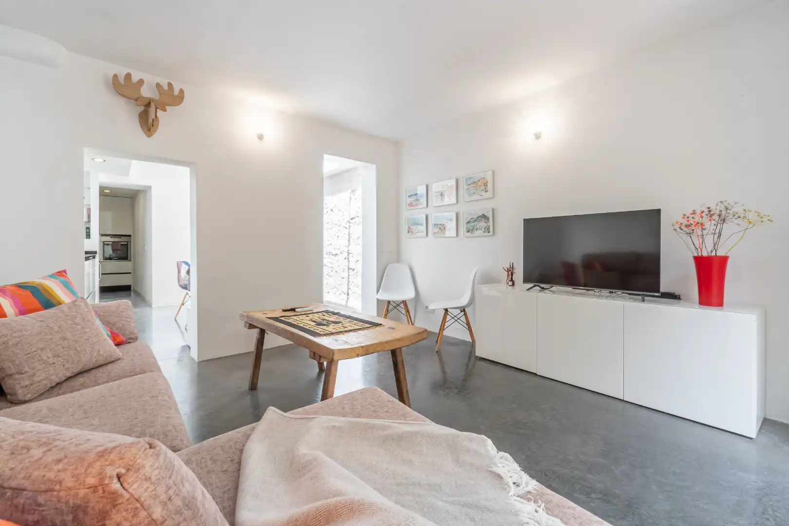 Wohnzimmer von Einfamilien-Reihenhaus zur Miete in Artà mit Klimaanlage, Heizung und Terrasse