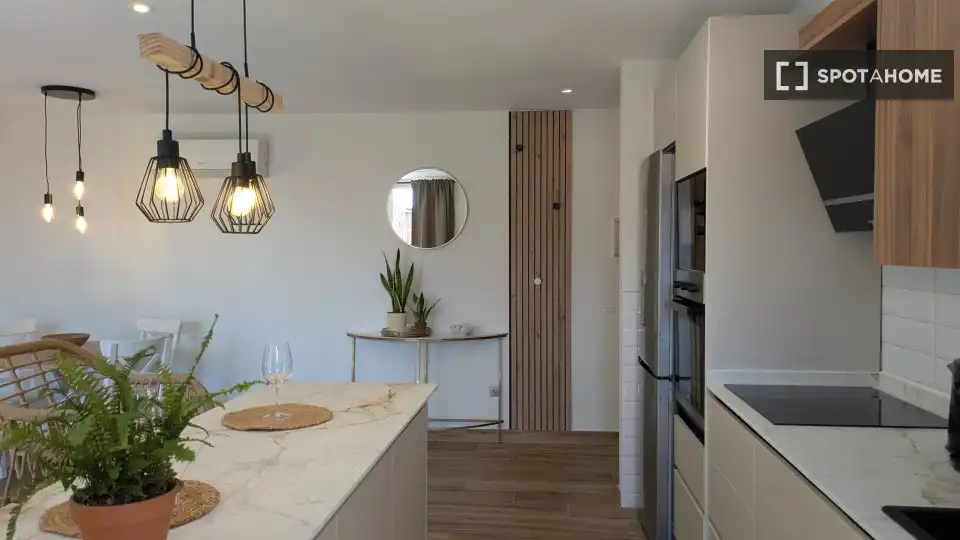 Cuina de Apartament per a compartir en Málaga amb Aire condicionat, Terrassa i Moblat