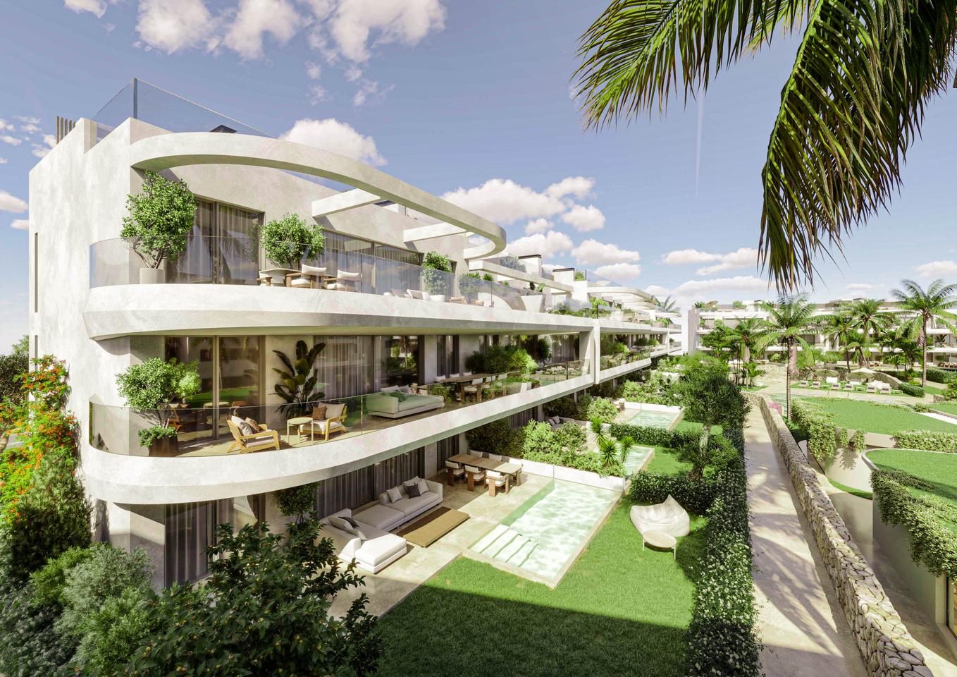 Vista exterior de Apartament en venda en Estepona amb Aire condicionat, Calefacció i Jardí privat