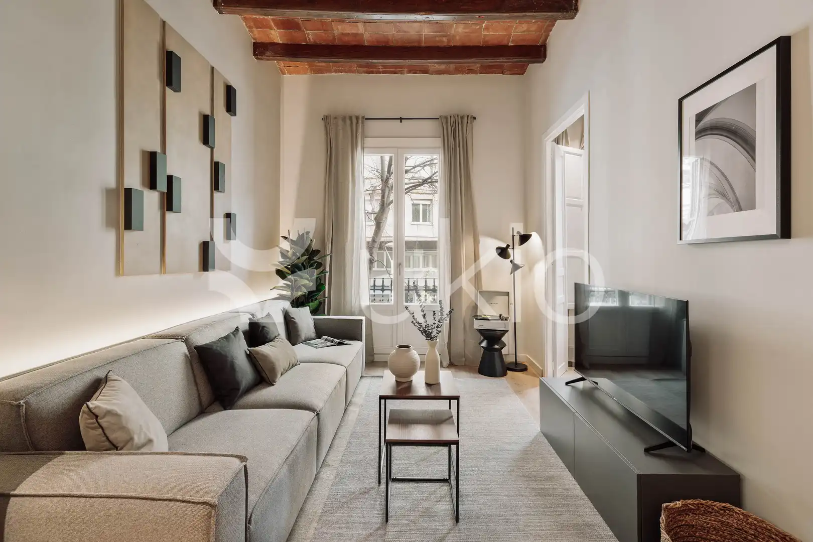 Sala de estar de Apartamento de alquiler en Barcelona con Aire acondicionado, Calefacción y Terraza