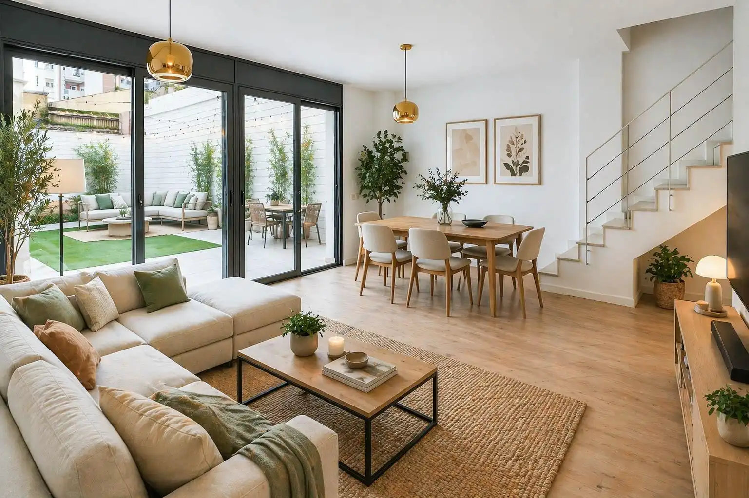 Wohnzimmer von Maisonette zum Verkauf in  Barcelona Capital mit Klimaanlage, Parkett und Terrasse