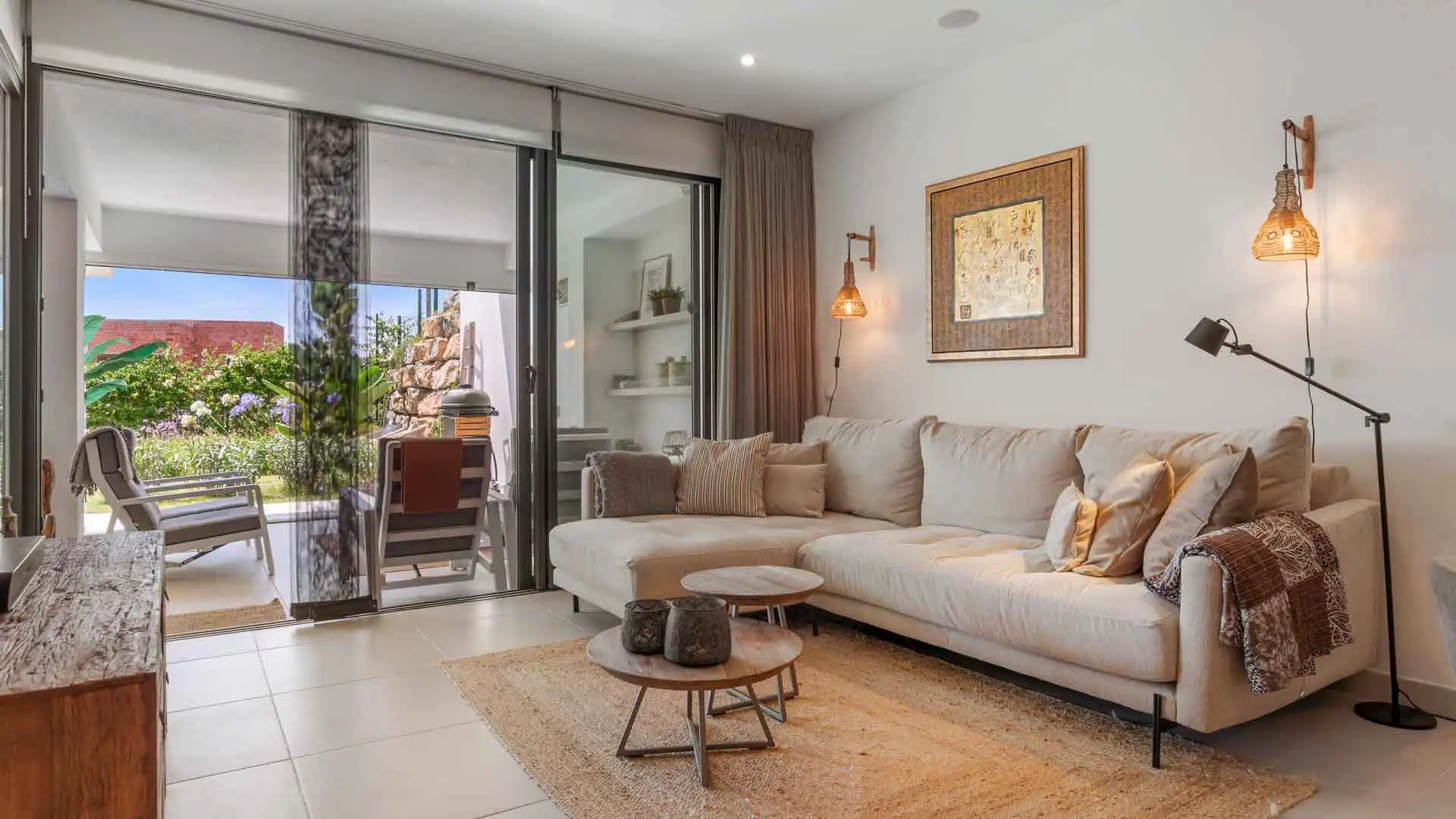 Sala de estar de Apartamento en venta en Estepona con Aire acondicionado, Jardín privado y Terraza