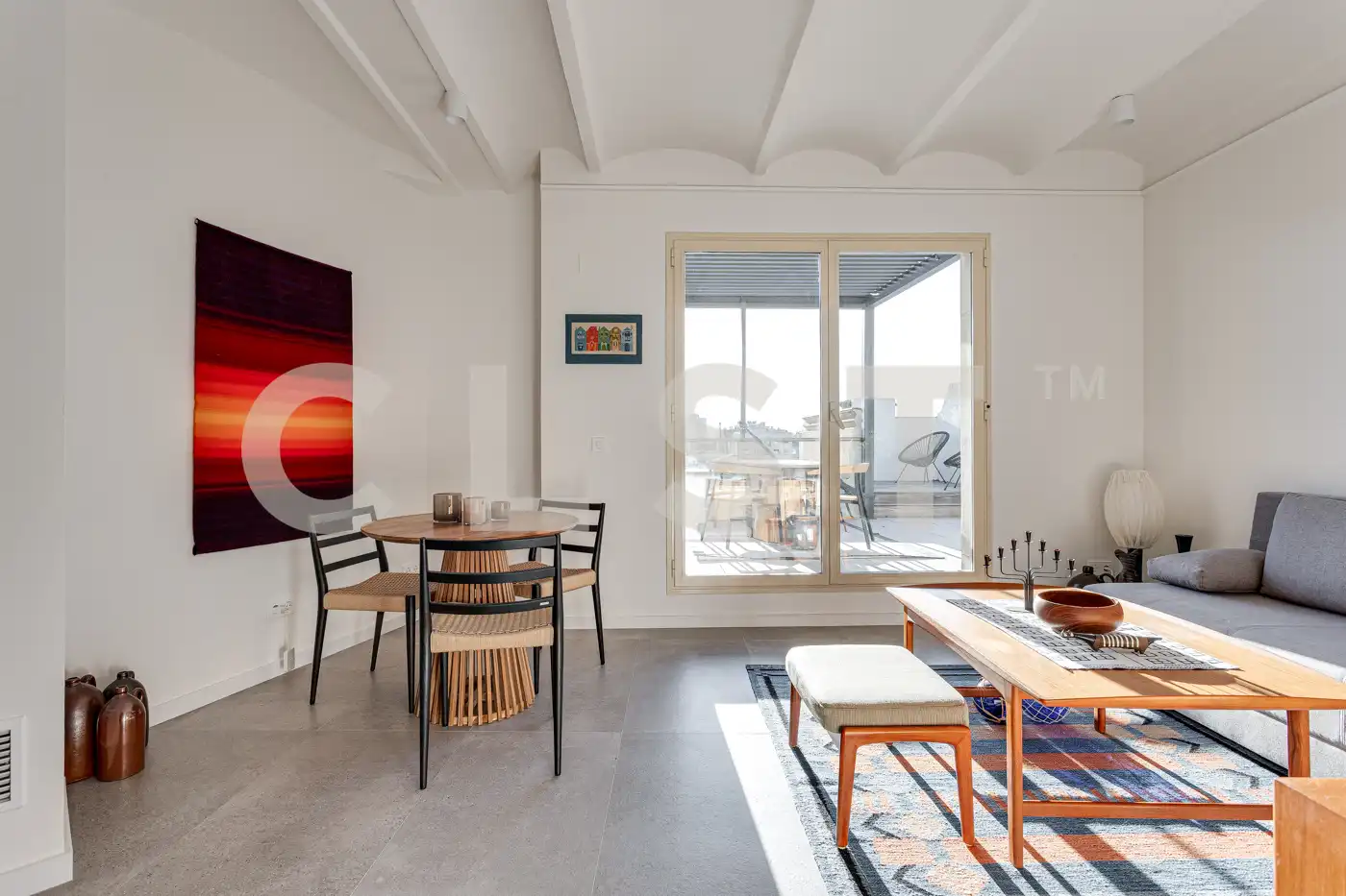 Wohnzimmer von Dachboden zur Miete in Barcelona mit Klimaanlage, Heizung und Terrasse