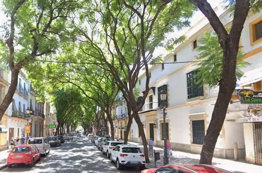 Außenansicht von Einfamilien-Reihenhaus zum Verkauf in Jerez de la Frontera mit Klimaanlage, Terrasse und Abstellraum