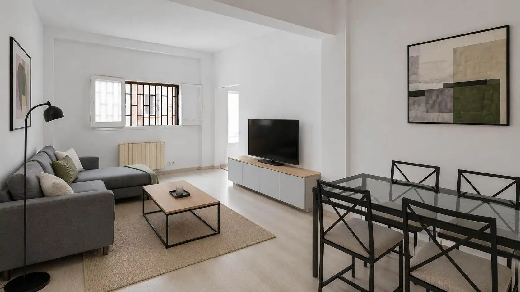Wohnzimmer von Wohnung zum Verkauf in Barcelona mit Parkett, Terrasse und Möbliert