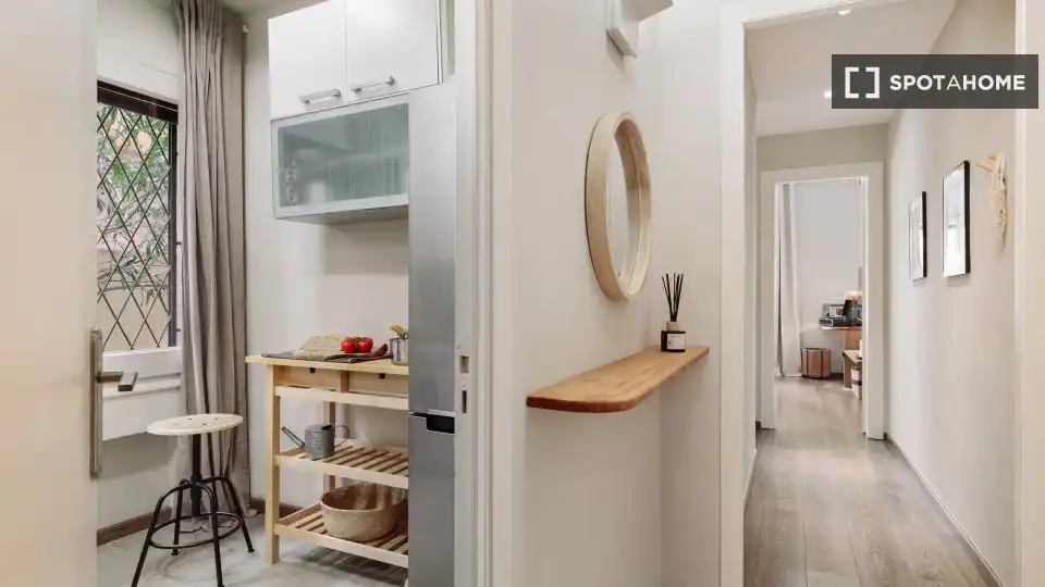 Cuina de Apartament per a compartir en Barcelona amb Aire condicionat, Terrassa i Moblat