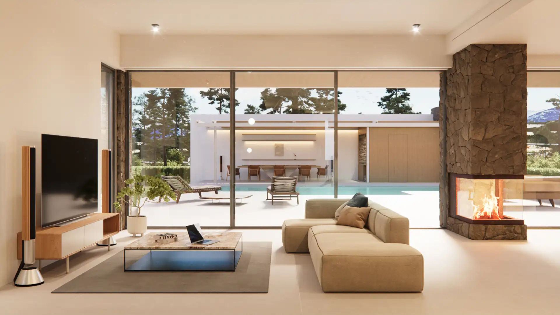 Wohnzimmer von Haus oder Chalet zum Verkauf in Pollença mit Klimaanlage, Heizung und Privatgarten