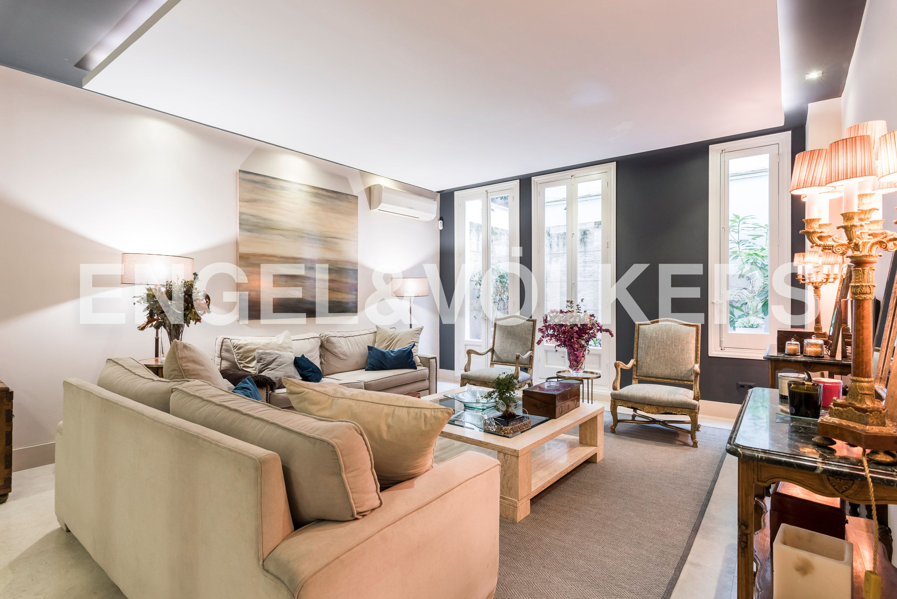 Sala d'estar de Apartament de lloguer en  Madrid Capital amb Aire condicionat, Calefacció i Jardí privat