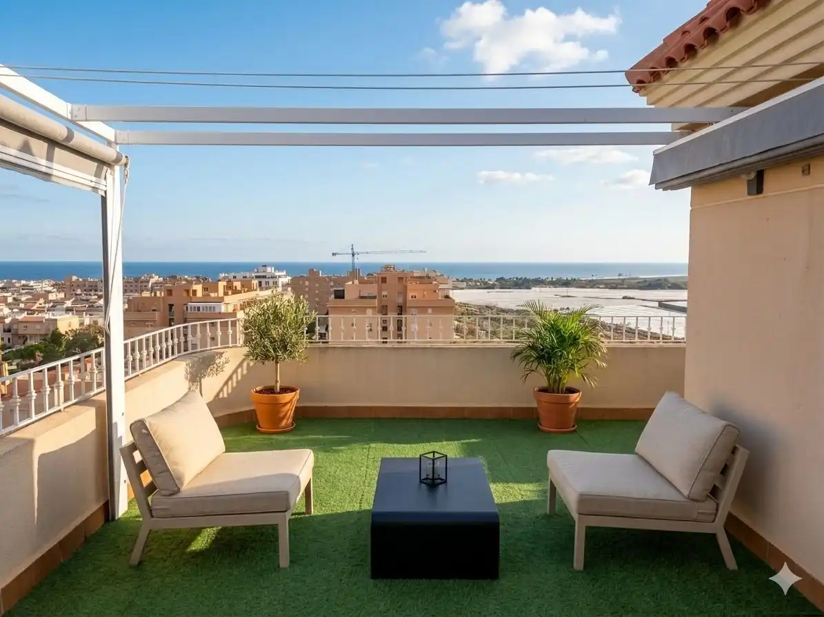 Terrace of Attic for sale in Roquetas de Mar  with Air Conditioner, Terrace and Community pool