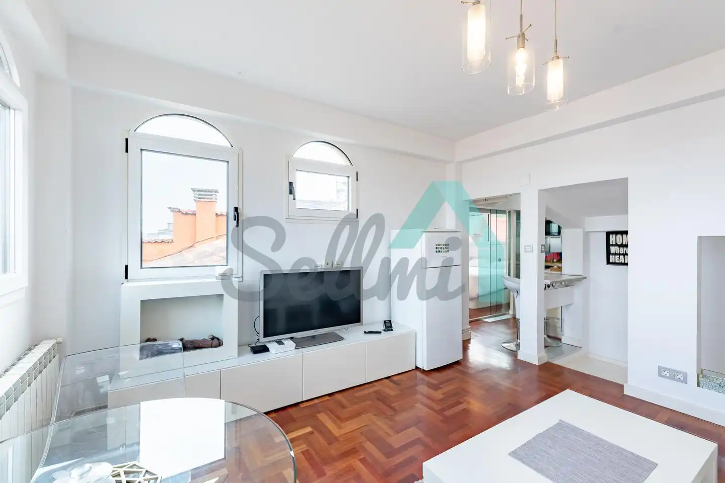 Wohnzimmer von Dachboden zur Miete in Gijón  mit Heizung, Parkett und Terrasse