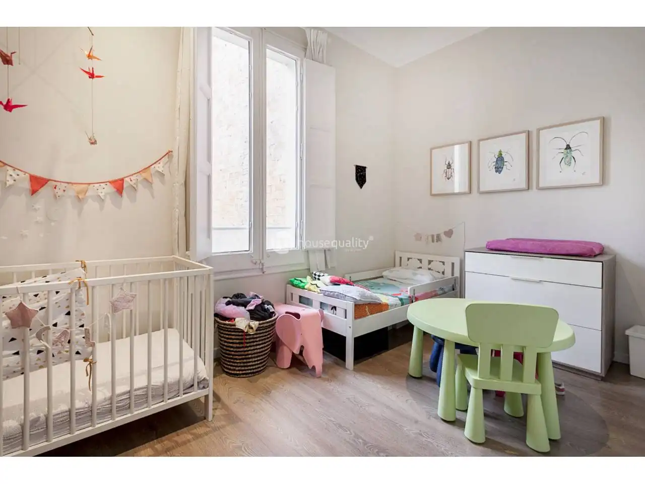 Schlafzimmer von Wohnung zur Miete in Barcelona mit Parkett und Terrasse