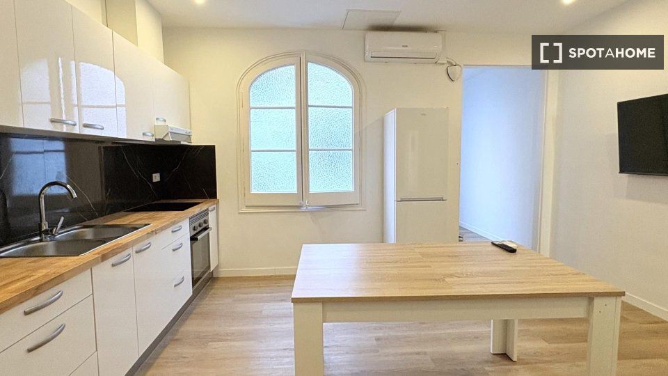 Kitchen of Flat to share in  Barcelona Capital  with Air Conditioner, Terrace and Furnished