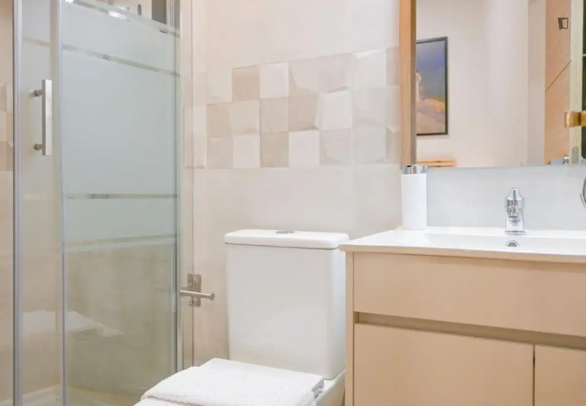 Bany de Apartament de lloguer en Madrid amb Aire condicionat, Moblat i Rentadora