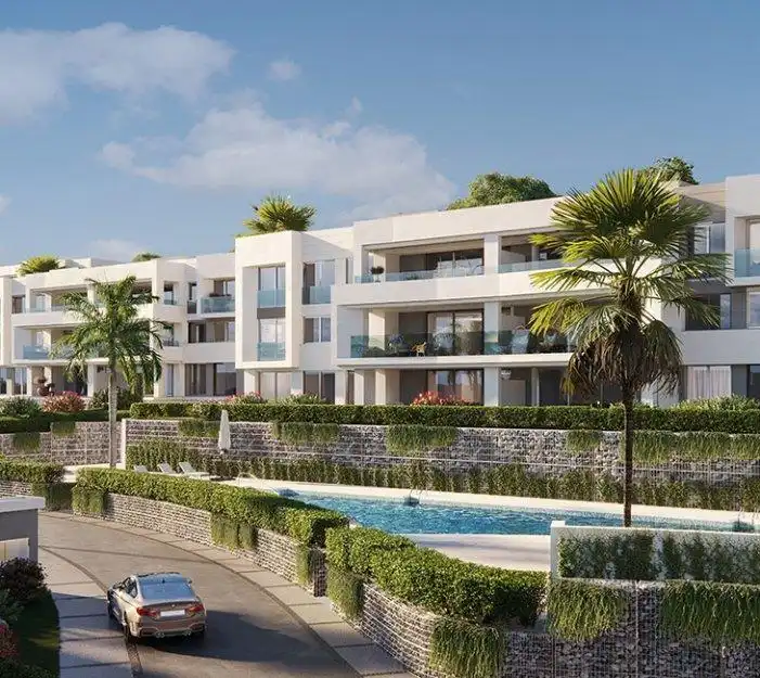 Außenansicht von Wohnungen zum Verkauf in Marbella mit Klimaanlage, Heizung und Privatgarten