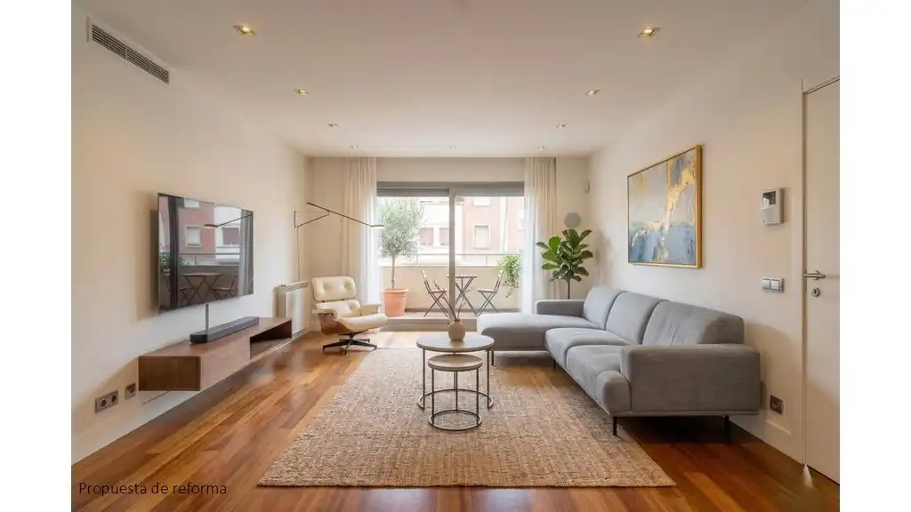 Living room of Apartments for sale in  Barcelona Capital  with Air Conditioner, Parquet flooring and Terrace