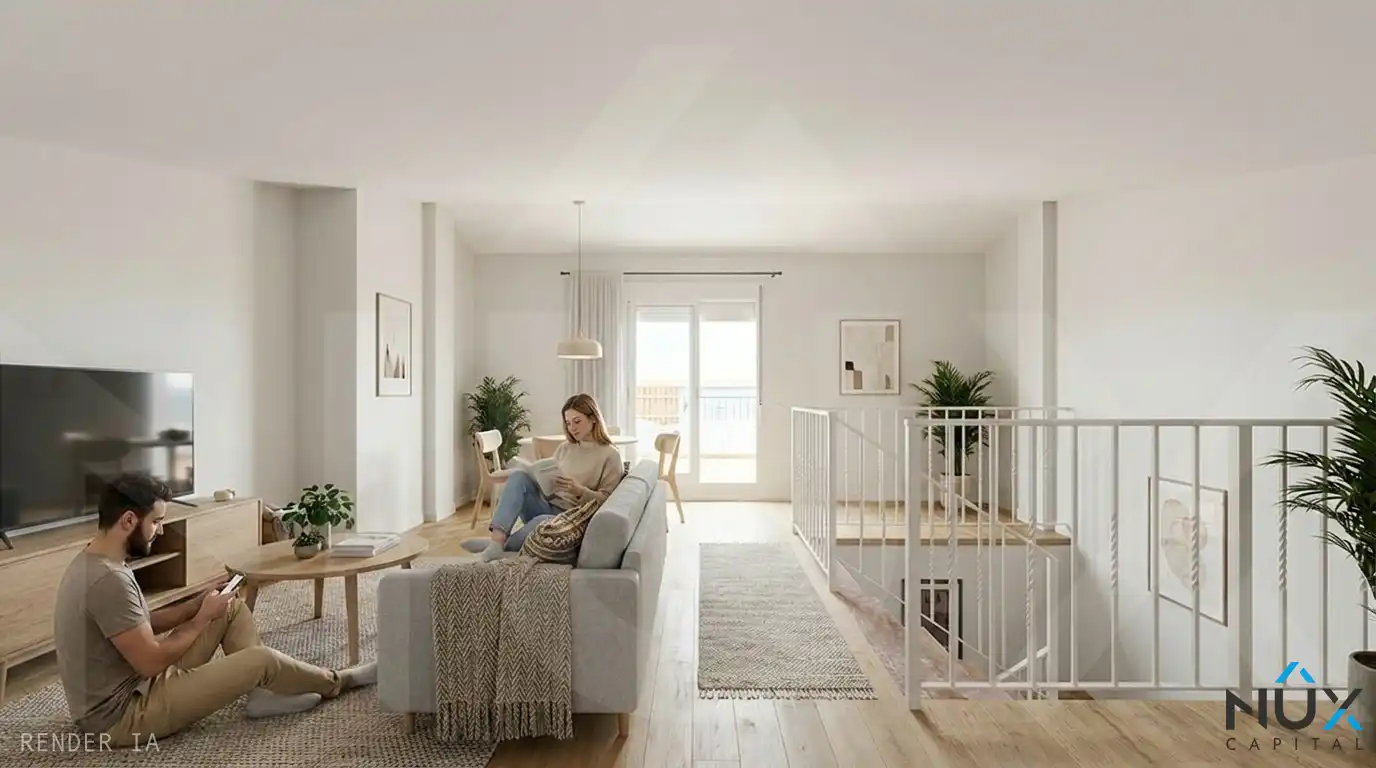 Wohnzimmer von Einfamilien-Reihenhaus zum Verkauf in San Antonio de Benagéber mit Klimaanlage, Heizung und Privatgarten