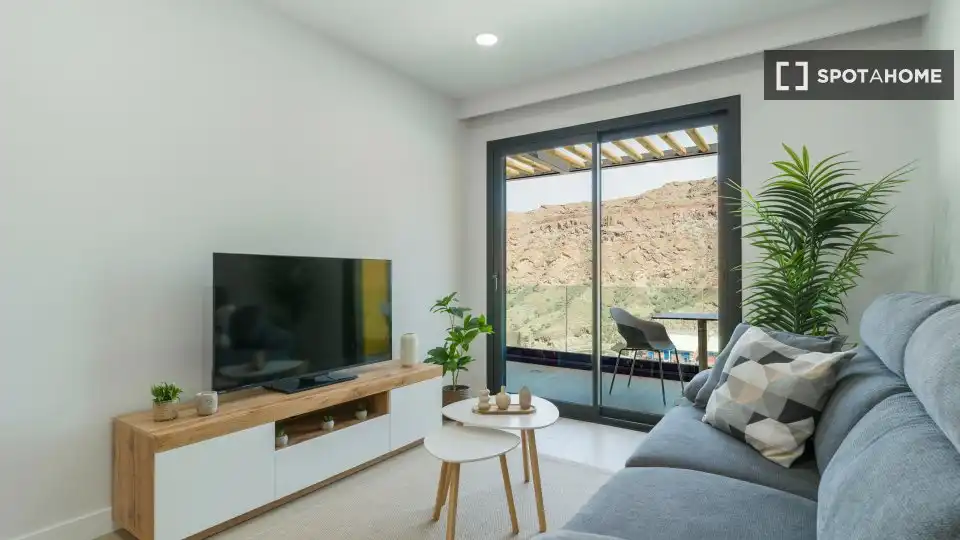 Wohnzimmer von Wohnungen zur untervermieten in Mogán mit Klimaanlage, Heizung und Terrasse