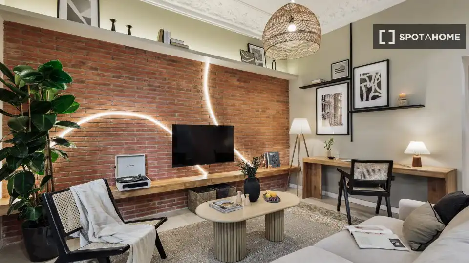 Sala d'estar de Apartament per a compartir en Barcelona amb Aire condicionat, Terrassa i Moblat