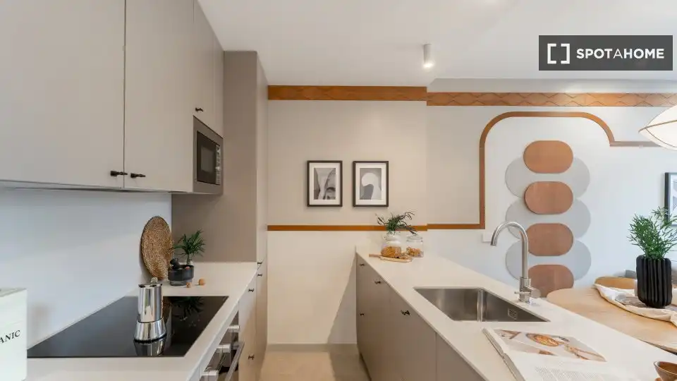 Cuina de Apartament per a compartir en Madrid amb Aire condicionat, Terrassa i Moblat