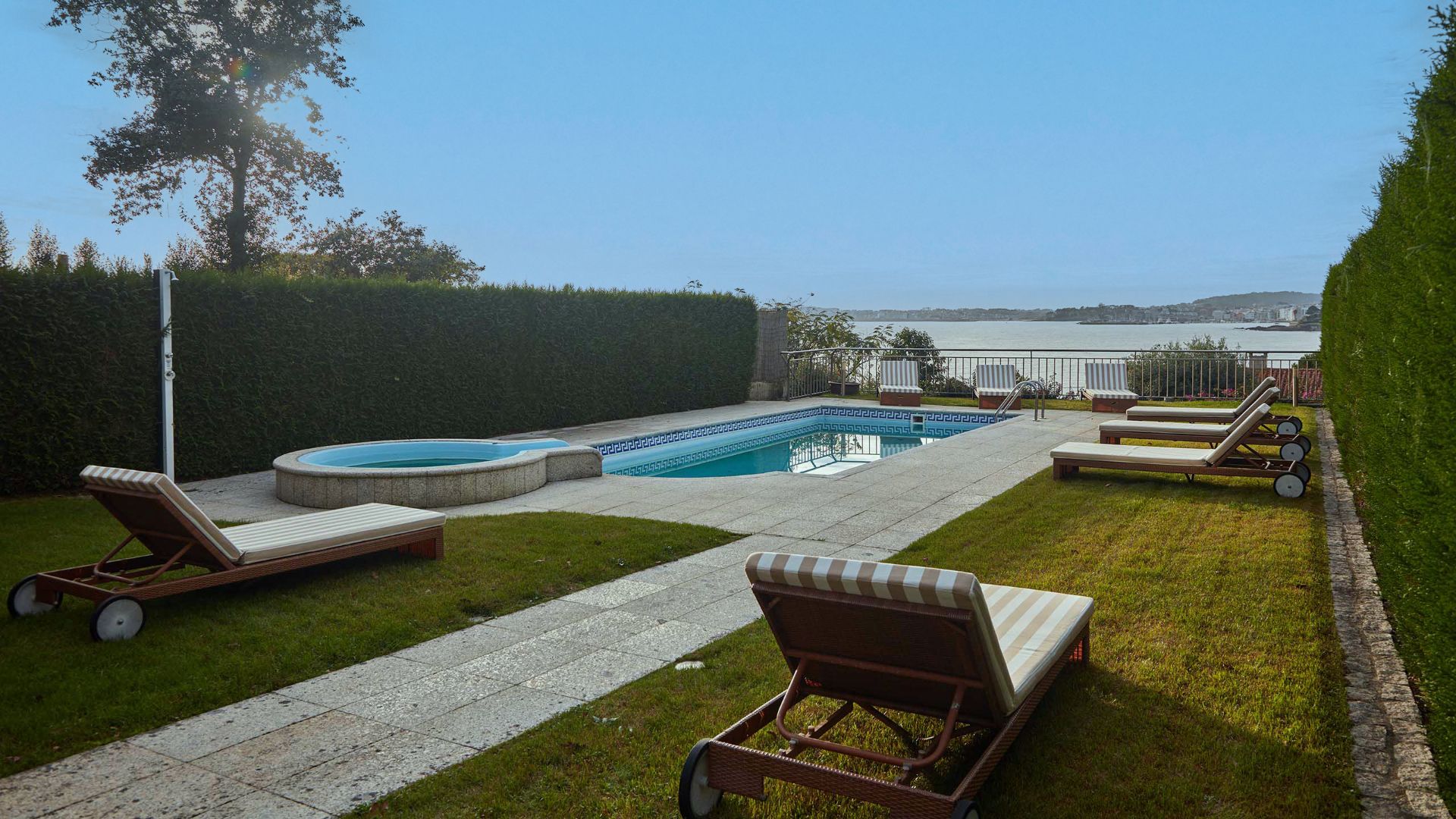 Swimming pool of Single-family semi-detached for sale in Sanxenxo  with Heating, Private garden and Parquet flooring