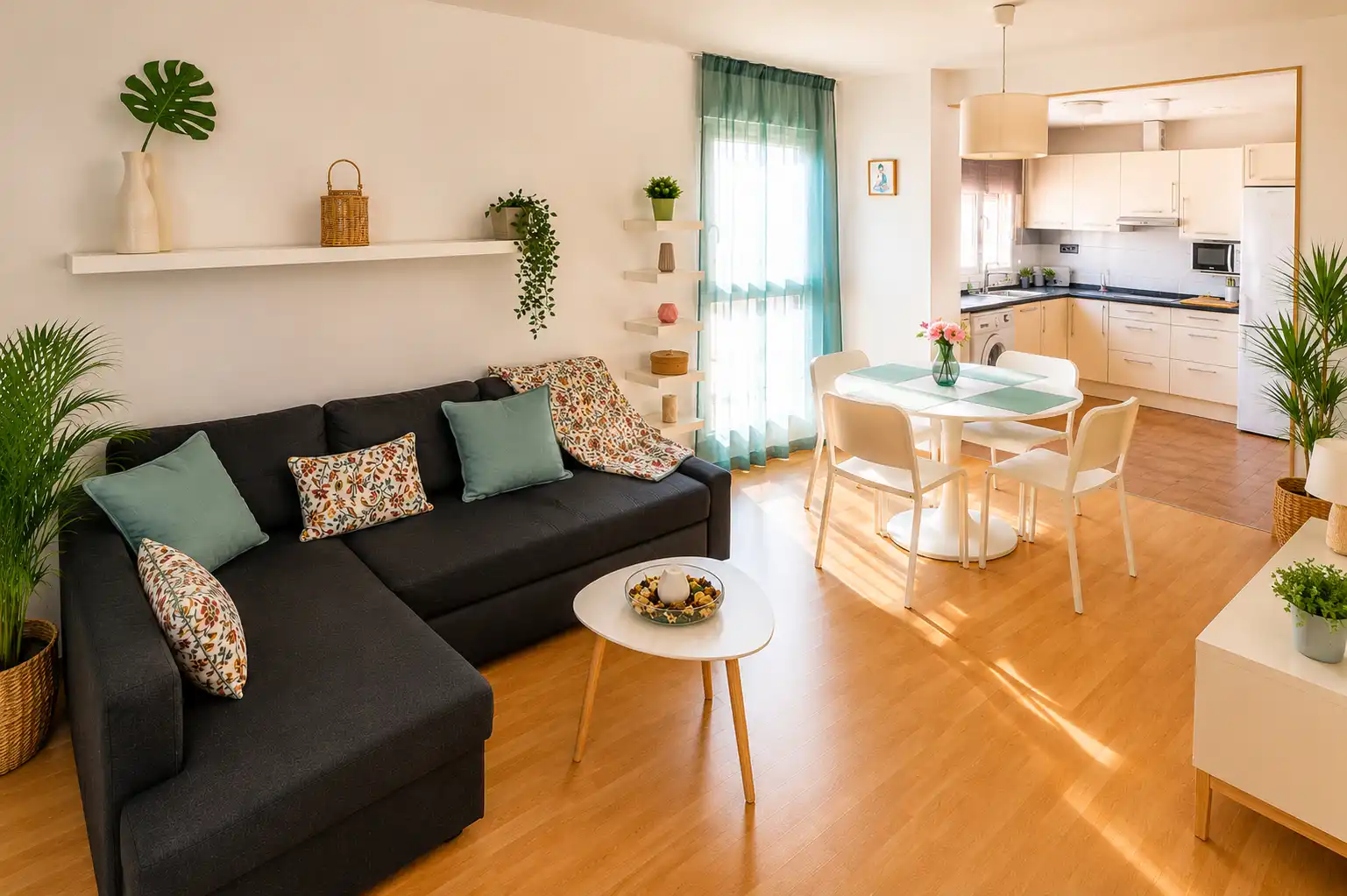 Sala d'estar de Apartament de lloguer en Benalmádena amb Aire condicionat, Calefacció i Jardí privat